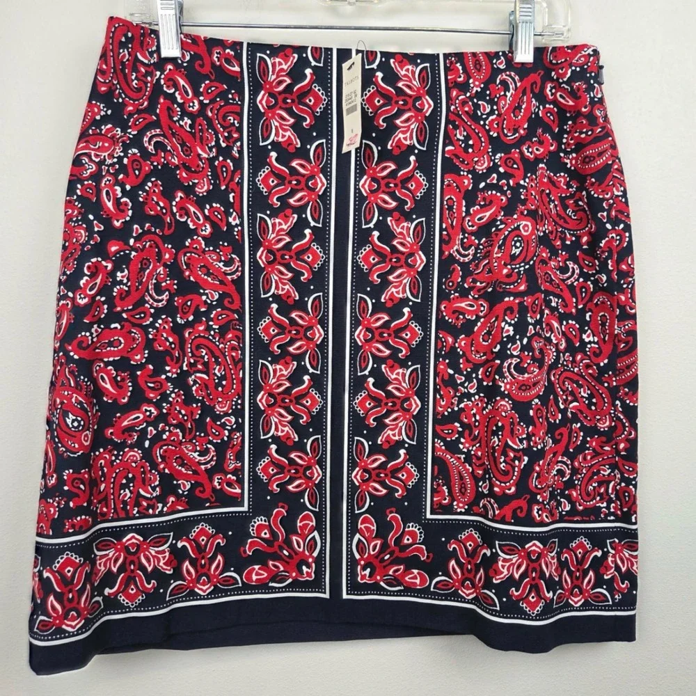 Talbots Womens Navy Red Paisley Print Pencil Skirt Size 8 NWT Nautical Lined